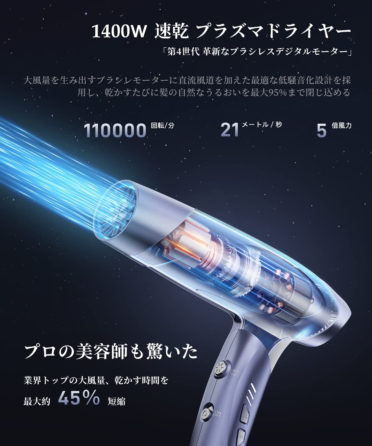 速乾型 ドライヤー 星空グレー