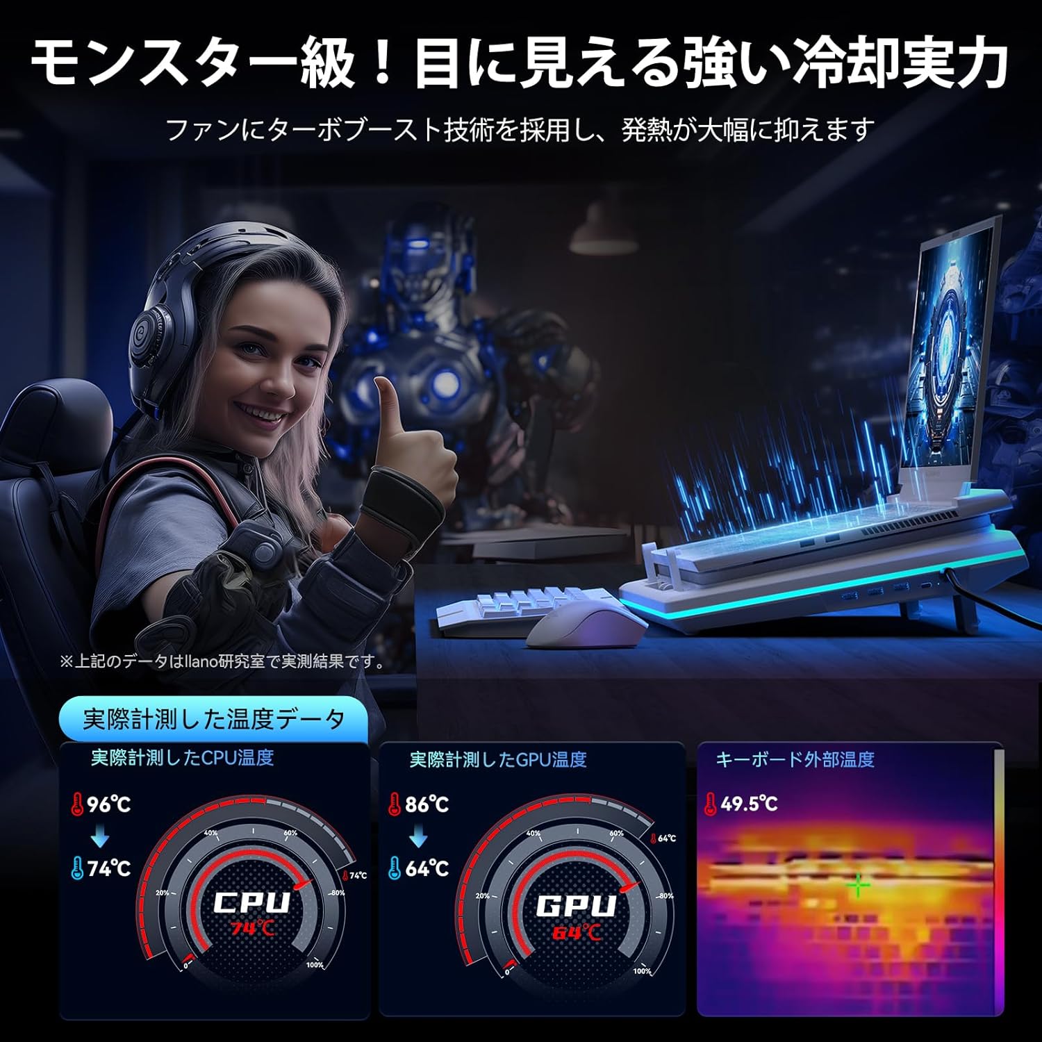 V12 ノートパソコン 冷却パッド RGBブラック